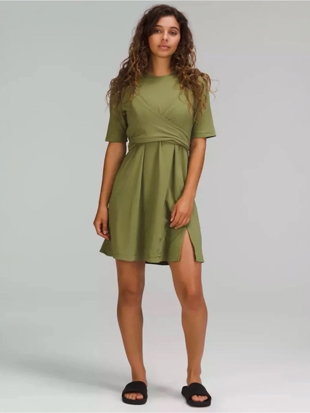 Lululemon Wrap-Front T-Shirt Dress Womens Size 10 Pima Cotton Green Athleisure